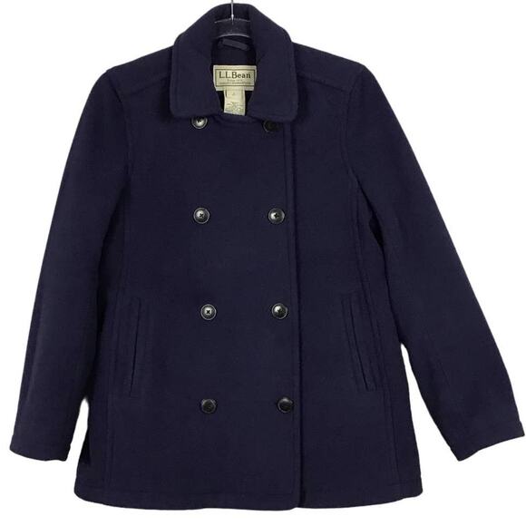 L.L. Bean Classic Double Breasted Peacoat Deepest Blue Navy sz Small 2 4 6 - Picture 5 of 14